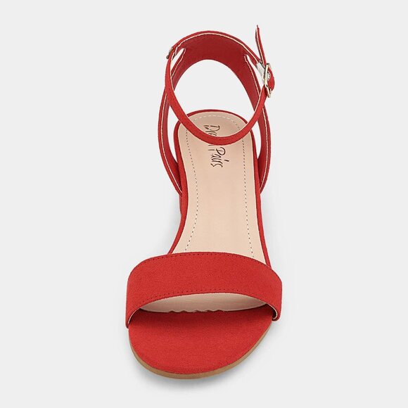 Dream Pairs Womens Red Suede Faux Suede Rounded Toe Ankle Strap Heeled Sandal - Picture 6 of 7